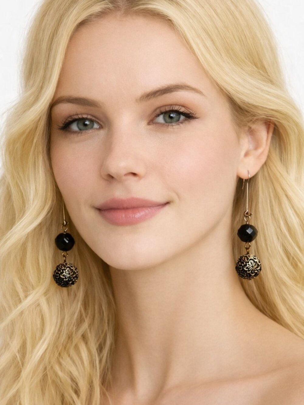 Vintage Drop Black Beaded Earrings